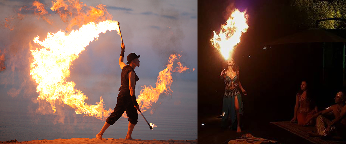 Vuurshow met een leuke danseres